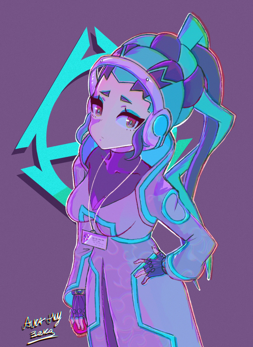 1girl, absurdres, aurax118, black_gloves, black_hair, breasts, chromatic_aberration, closed_mouth