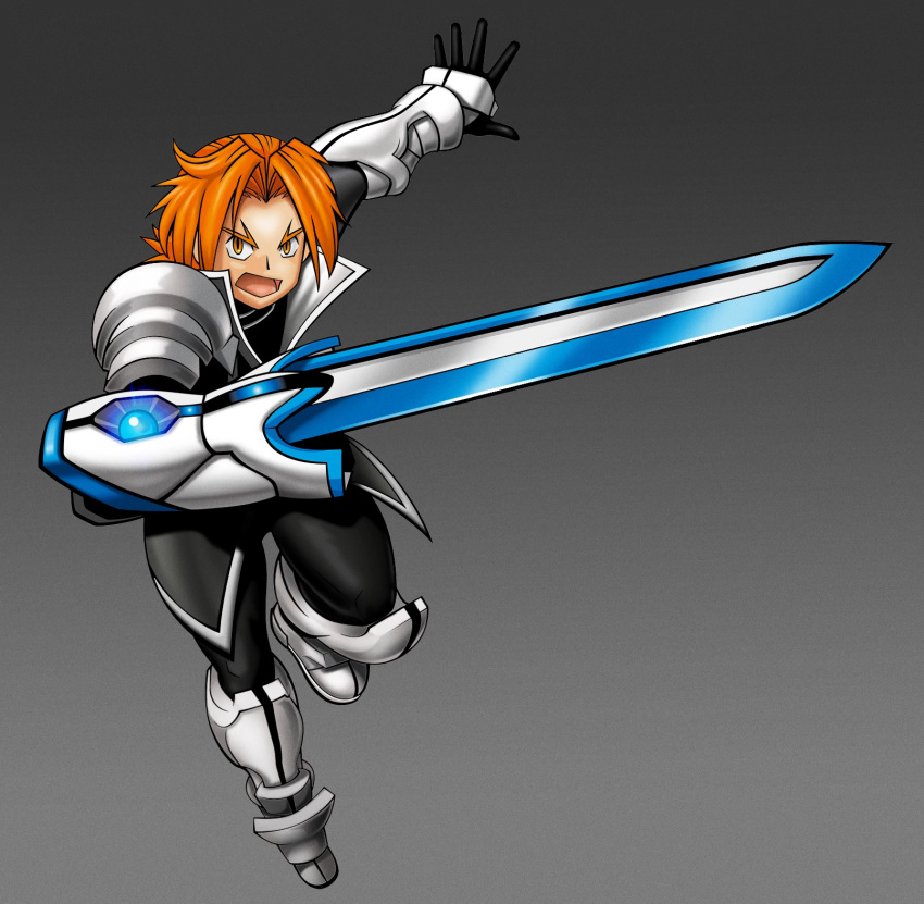 1boy, boots, genesect1999, gloves, highres, orange_eyes, orange_hair, rallen