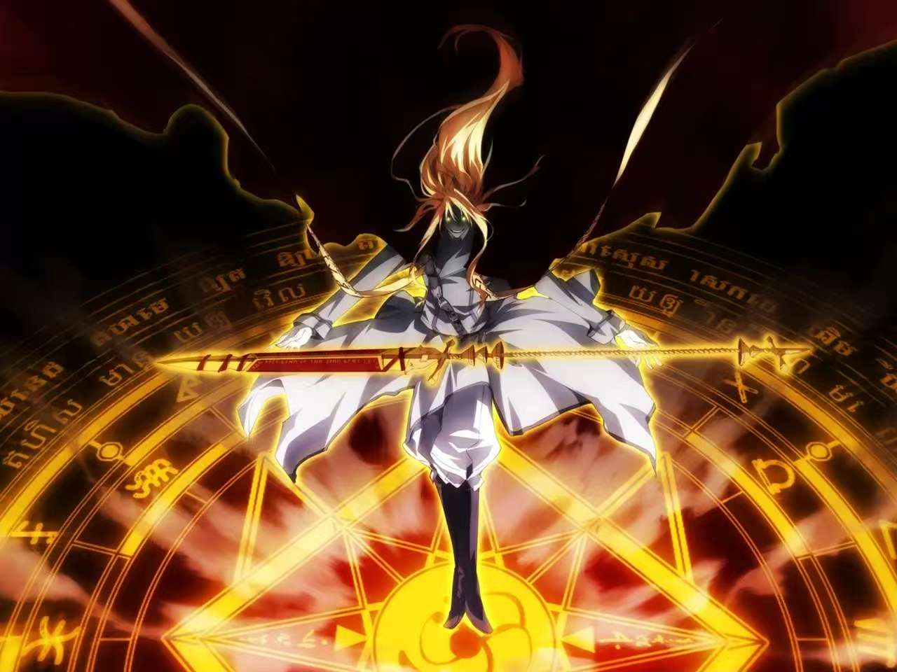 1girl, blonde_hair, cape, circle, deutsches_ahnenerbe, dies_irae, g_yuusuke, game_cg