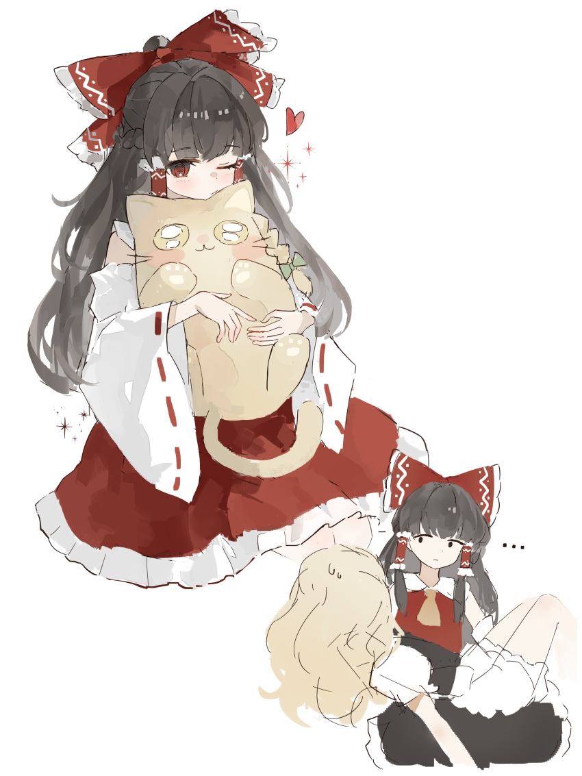 ..., 2girls, absurdres, animal, black_hair, blonde_hair, bloomers, carrying