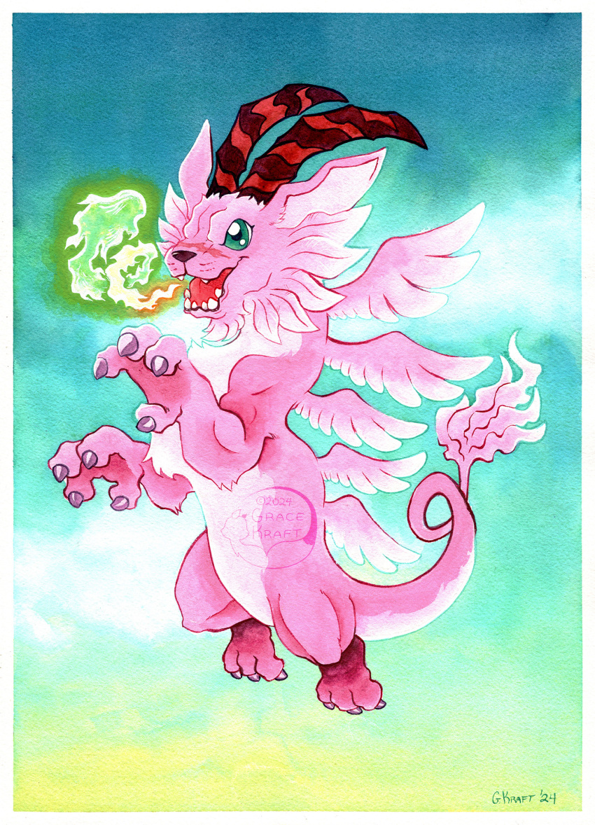 artist_name, blue_sky, border, claws, day, digimon, digimon_(creature), flying