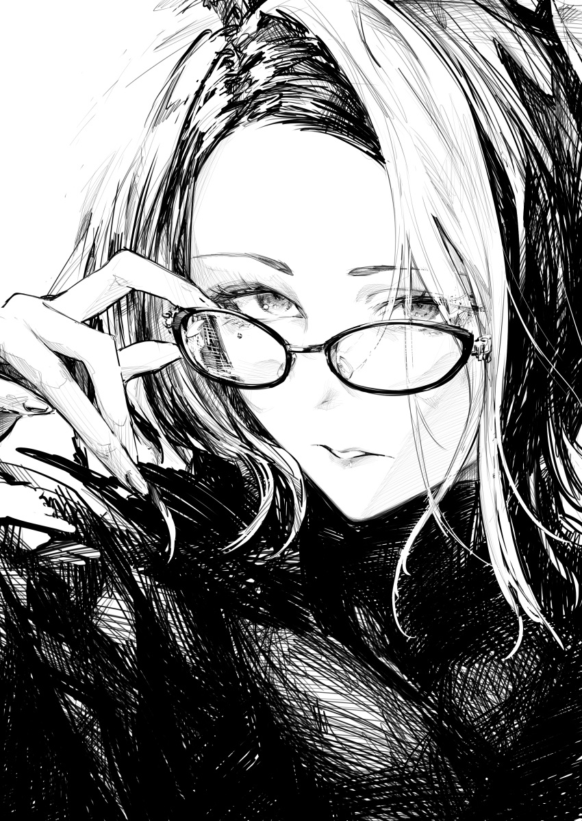 1girl, absurdres, animal_ears, breasts, ear_covers, ear_ornament, glasses, hasukurira