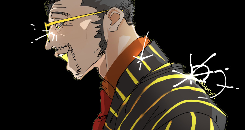 1boy, absurdres, beard_stubble, black_background, black_hair, dated, facial_hair, highres