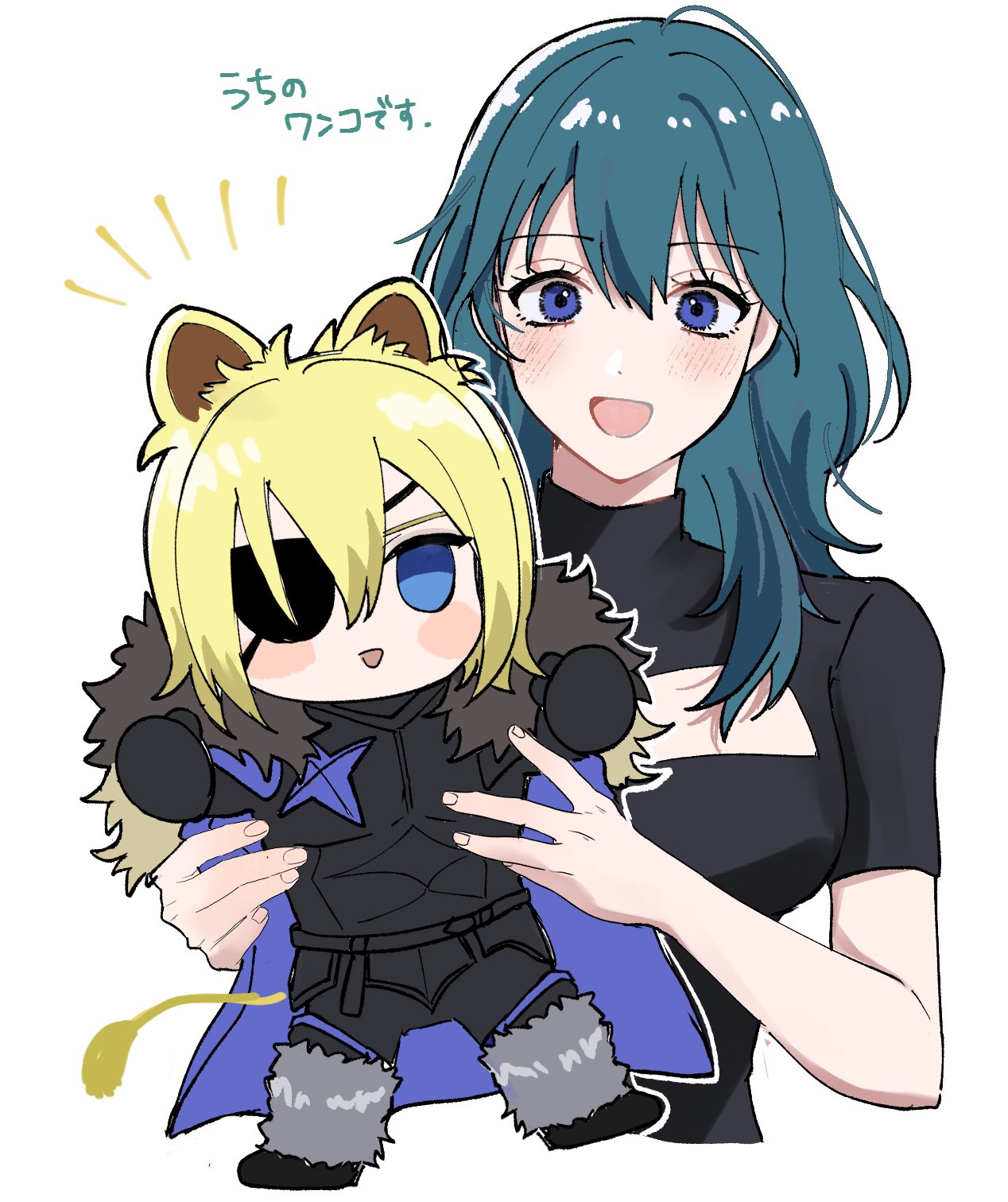 1girl, :d, animal_ears, armor, black_armor, black_shirt, blonde_hair, blue_cape