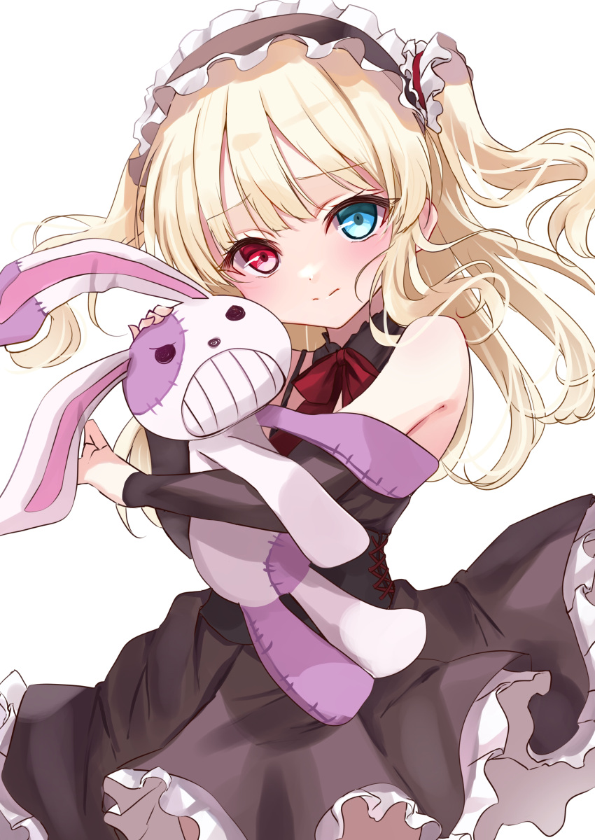1girl, absurdres, bare_shoulders, blonde_hair, blue_eyes, blush, boku_wa_tomodachi_ga_sukunai, dress