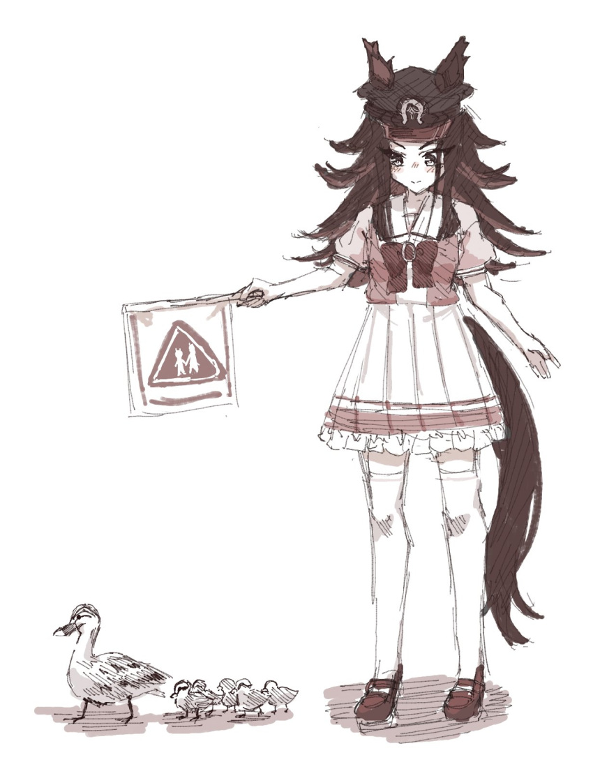 1girl, animal_ears, baby_animal, bird, blush, bow, closed_mouth, crossing_guard