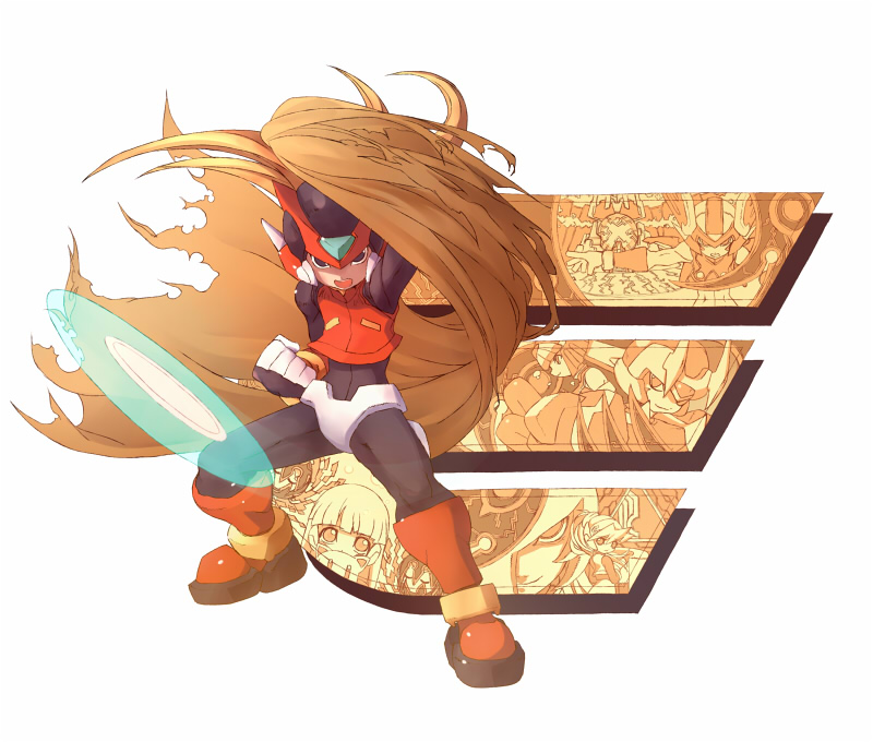 alouette_(mega_man), armor, black_eyes, blonde_hair, breastplate, brown_cape, cape, cat