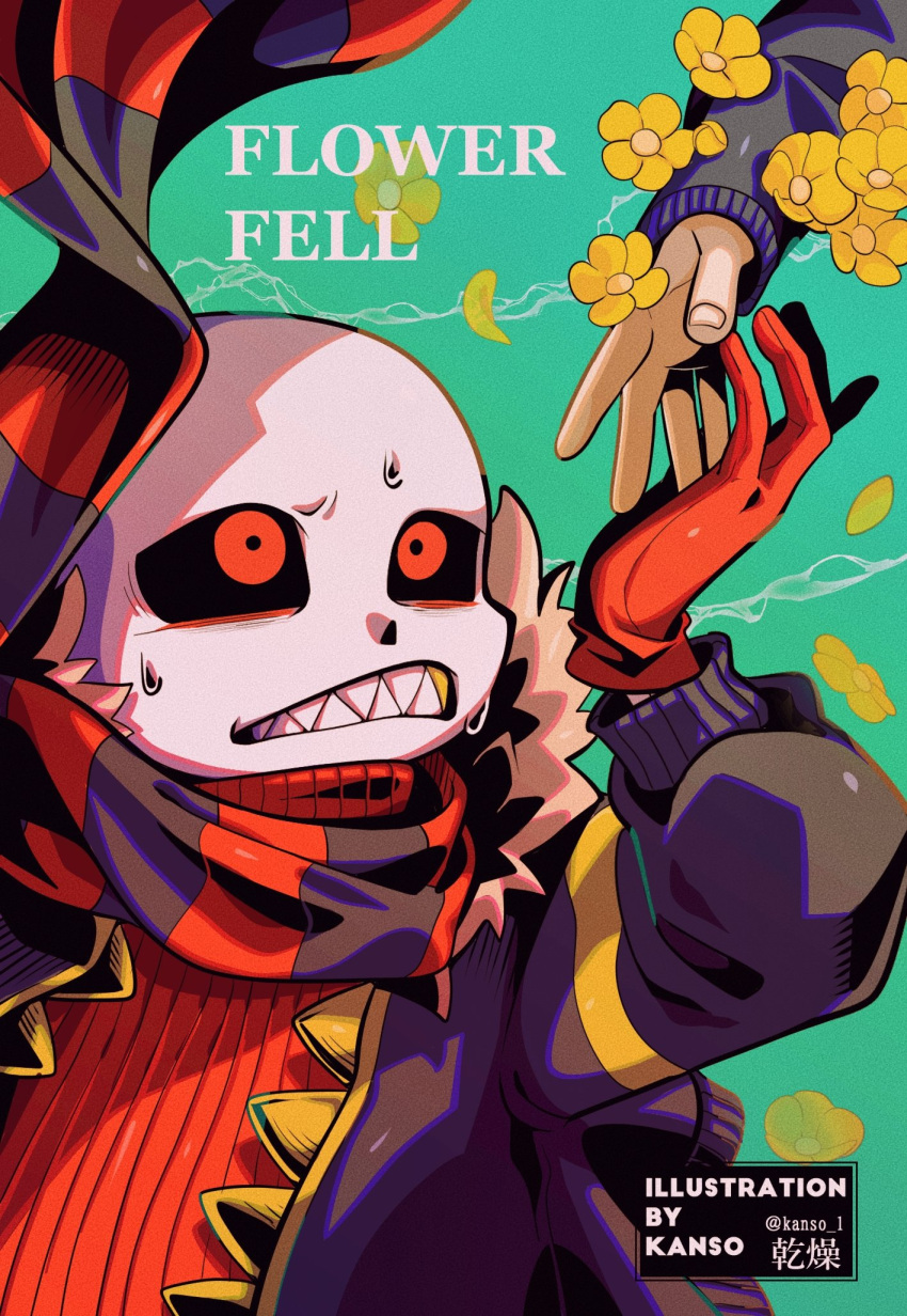 1boy, 1other, alternate_universe, bad_id, bad_pixiv_id, black_jacket, black_scarf, clenched_teeth