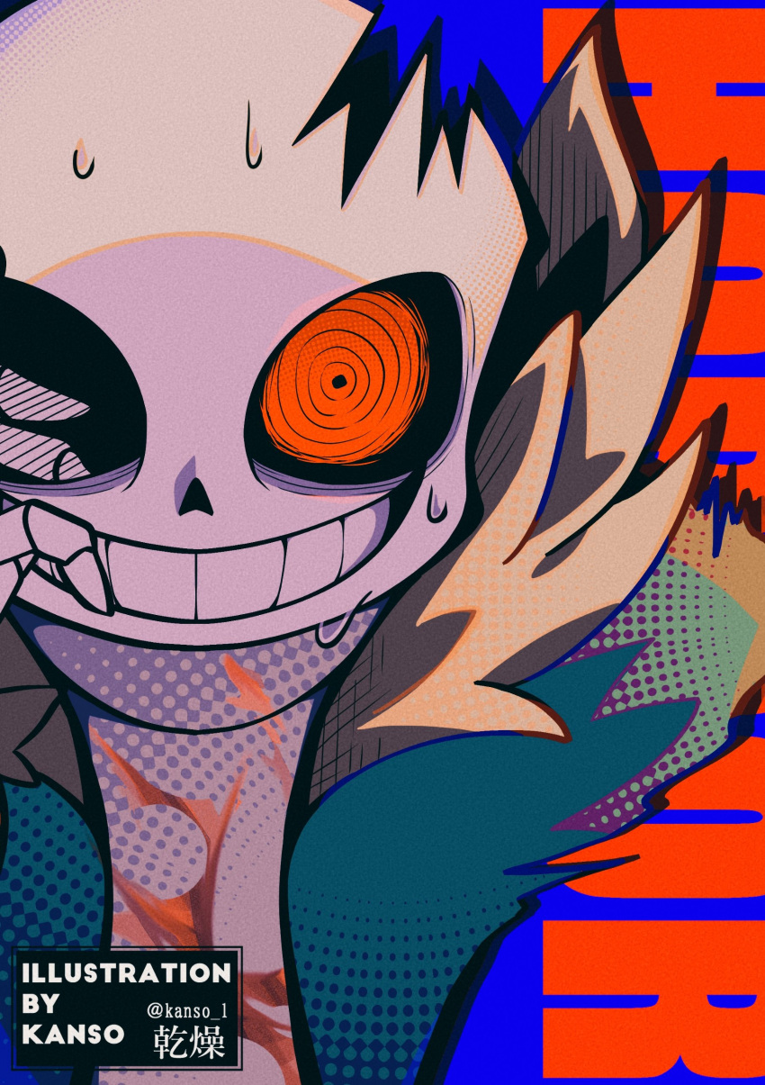 1boy, :d, absurdres, alternate_universe, bad_id, bad_pixiv_id, black_sclera, blood