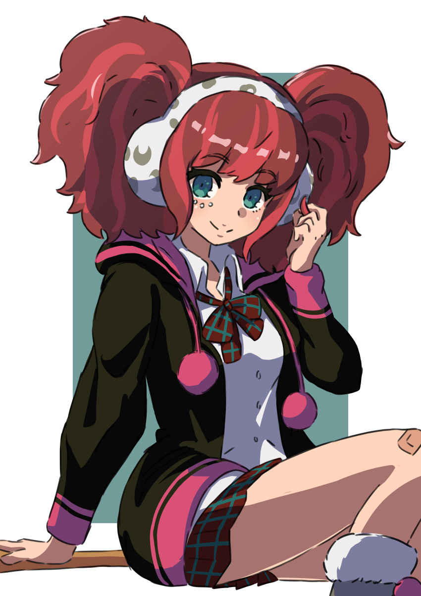 1girl, absurdres, animal_print, arm_support, bandaid, bandaid_on_knee, bandaid_on_leg, blue_eyes