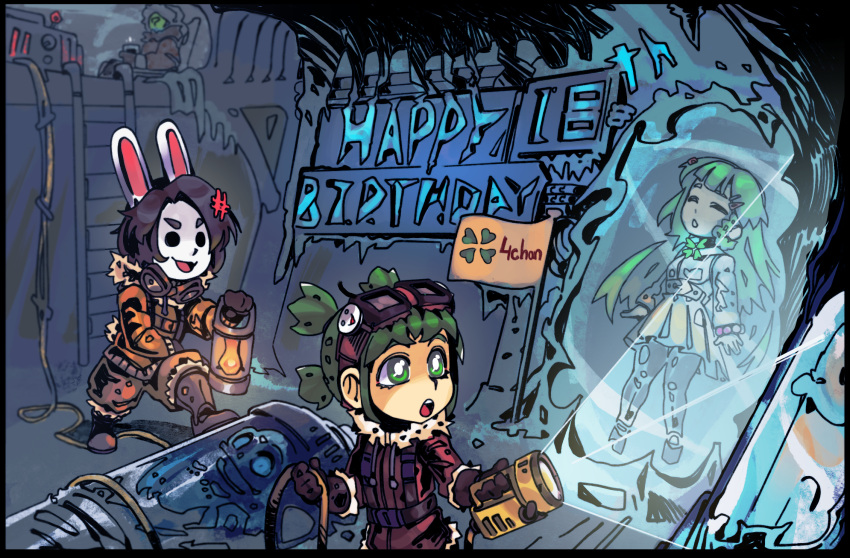 1boy, 2channel, 2girls, 4chan, animal_ears, anonymous_(4chan), bad_source, birthday