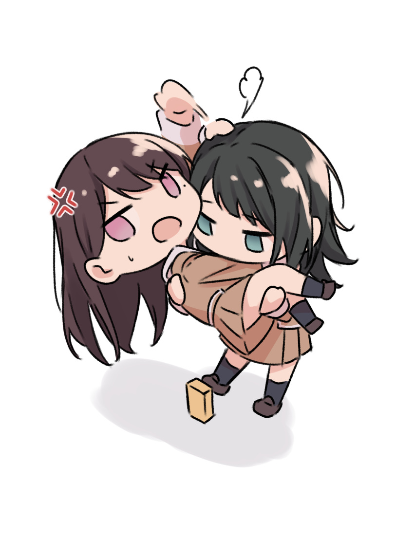 2girls, absurdres, anger_vein, bang_dream!, bang_dream!_it's_mygo!!!!!, black_hair, blue_eyes, brown_dress