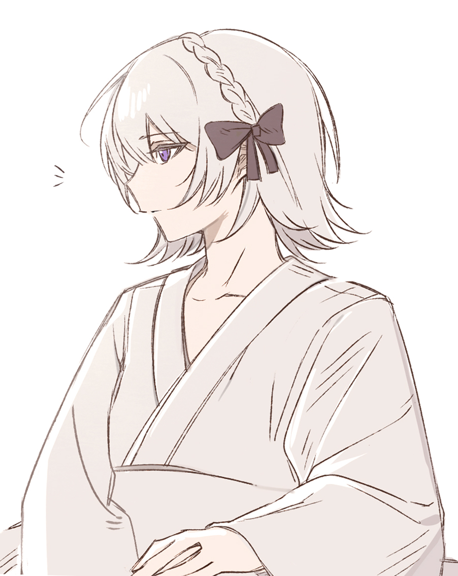 1girl, black_bow, bow, braid, chinese_commentary, closed_mouth, commentary_request, grey_hair