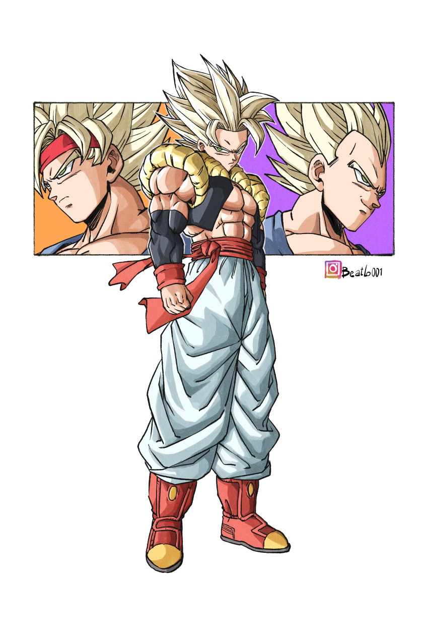 3boys, abs, absurdres, aged_up, bare_shoulders, beatlo_(rodrigo38658978), black_vest, blonde_hair