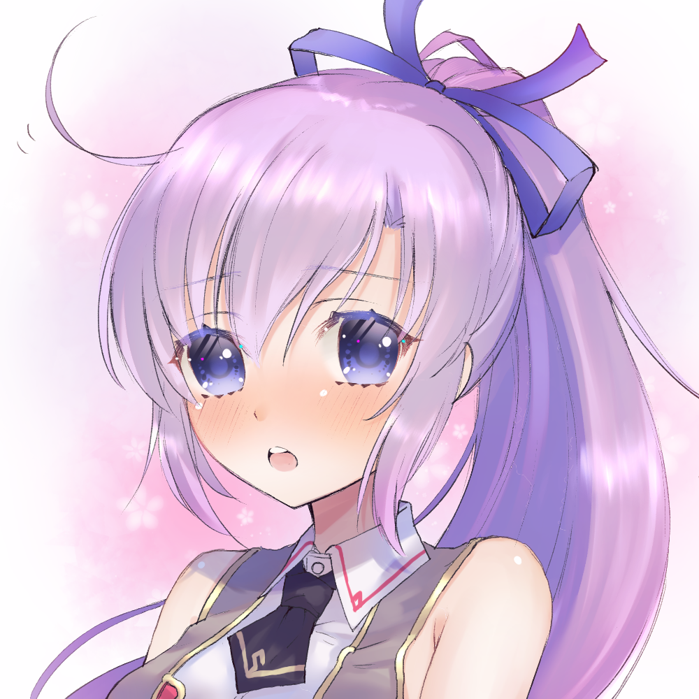 1girl, ahoge, bare_shoulders, black_necktie, blue_bow, blue_eyes, blush, bow