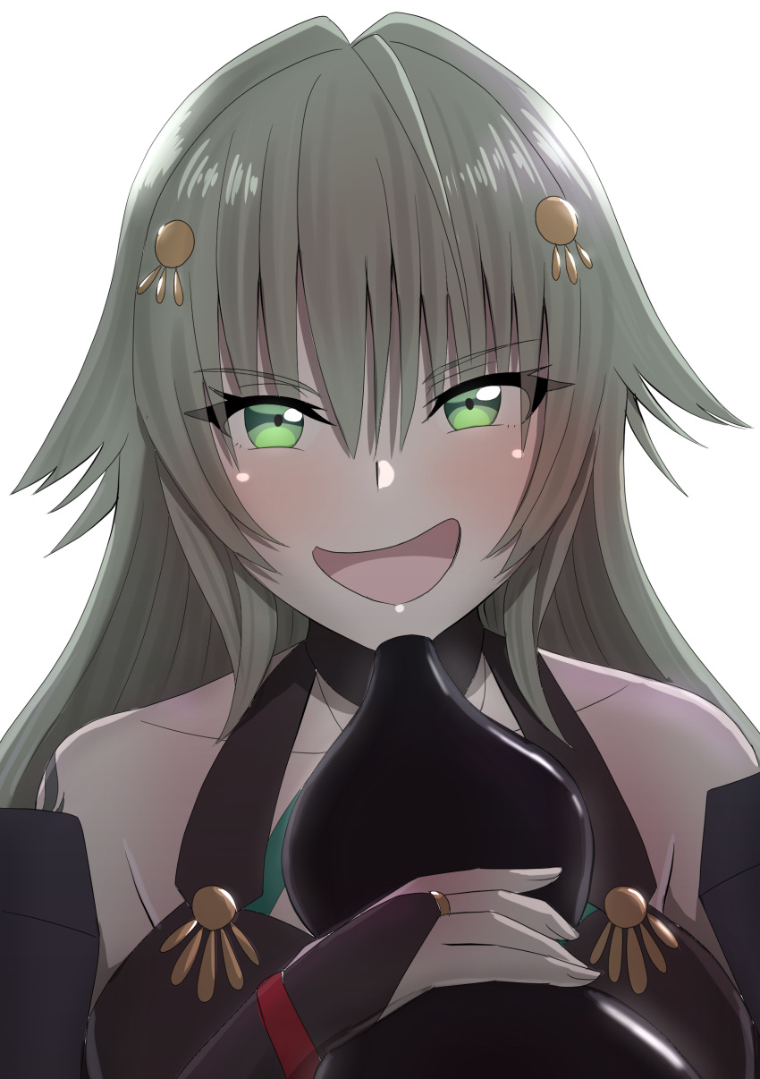 1girl, absurdres, assault_lily, bare_shoulders, black_bridal_gauntlets, black_shirt, blush, bridal_gauntlets