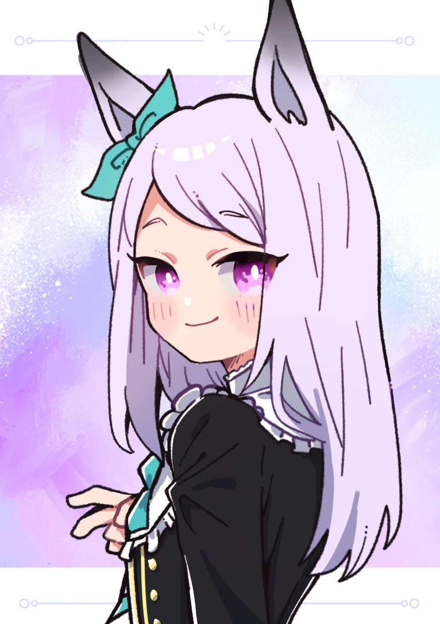 1girl, animal_ears, aqua_bow, blush, bow, ear_bow, ear_ribbon, frilled_jacket