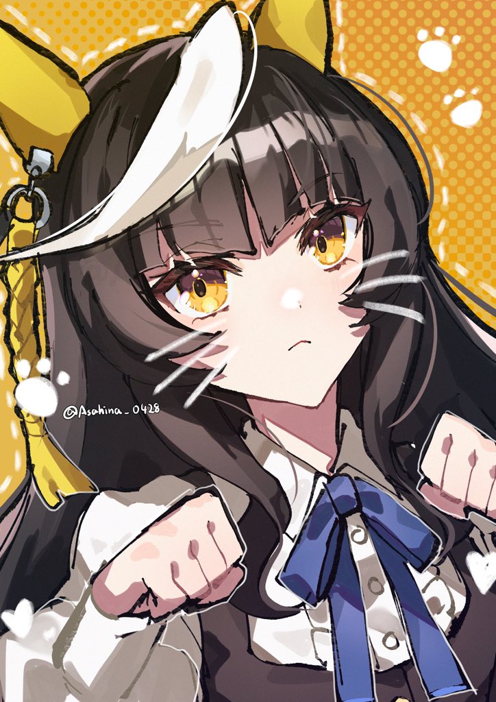 1girl, ahoge, animal_ears, asahina_(asahina_0428), black_hair, blunt_bangs, breasts, calstone_light_o_(umamusume)