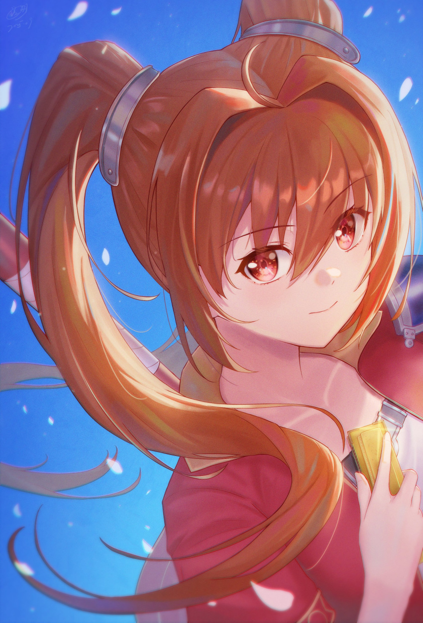 1girl, absurdres, ahoge, antenna_hair, armor, bo_staff, collarbone, double-parted_bangs