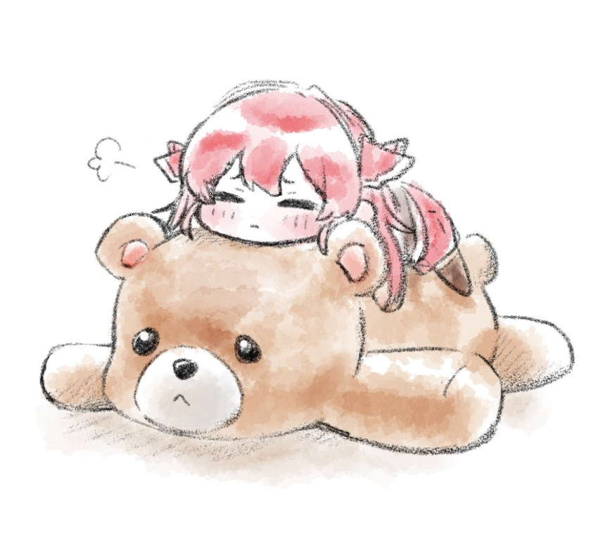 1girl, black_thighhighs, blush, chibi, chibi_only, closed_eyes, full_body, hair_ribbon