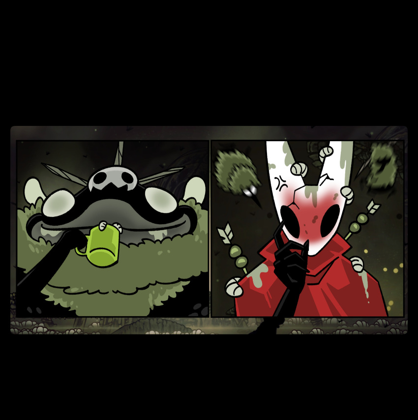 1girl, absurdres, angry, arrow_(projectile), arthropod_girl, black_skin, chun_grandfa, cloak
