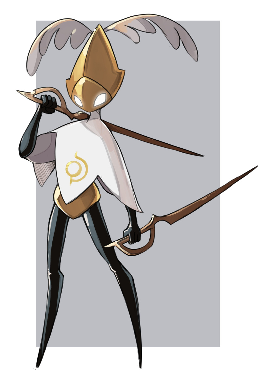 1other, absurdres, arthropod_limbs, cloak, commentary_request, dual_wielding, glowing, glowing_eyes