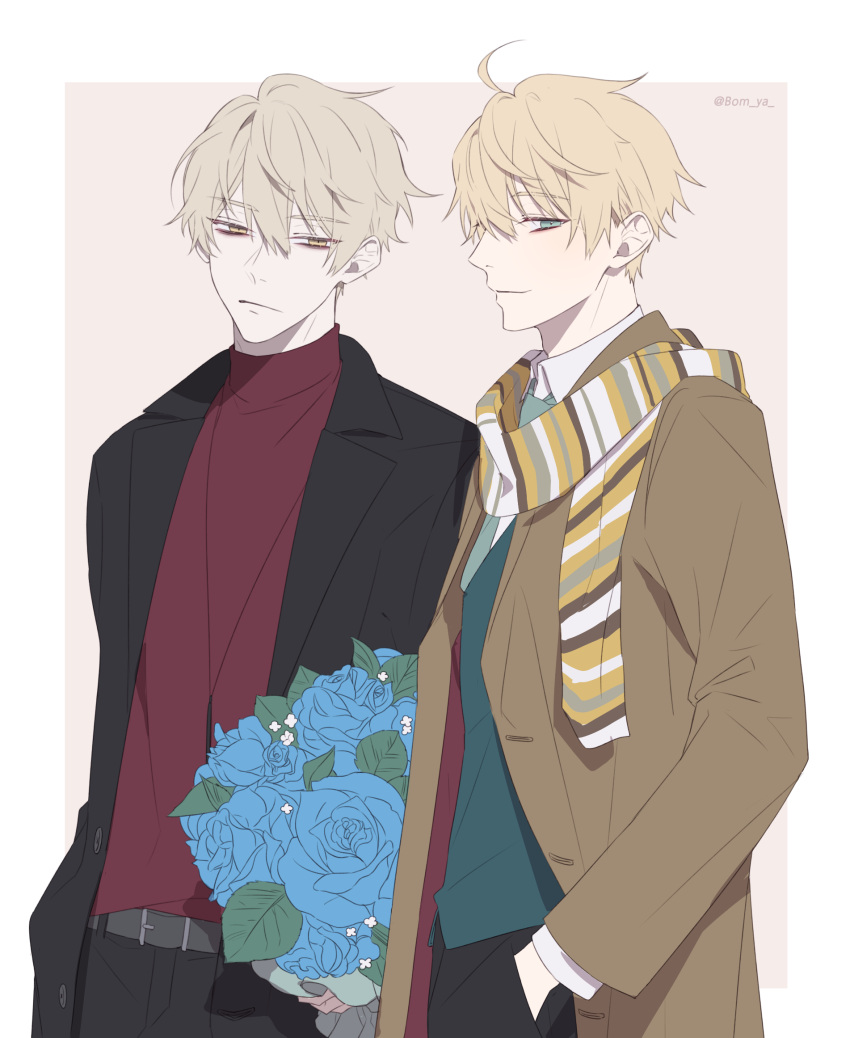 2boys, ahoge, aqua_eyes, aqua_necktie, aqua_vest, arthur_pendragon_(fate), arthur_pendragon_(fgo_fes._2018)_(fate), arthur_pendragon_alter_(fate)