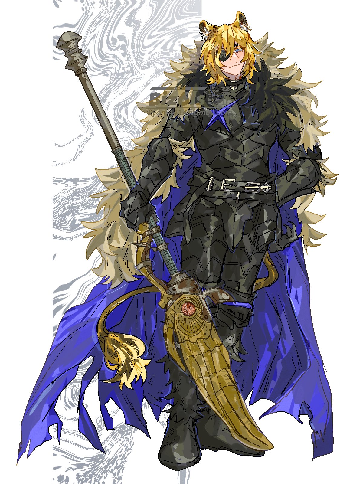 1boy, animal_ears, areadbhar_(fire_emblem), armor, armored_gloves, biz6ls, black_armor, black_gloves