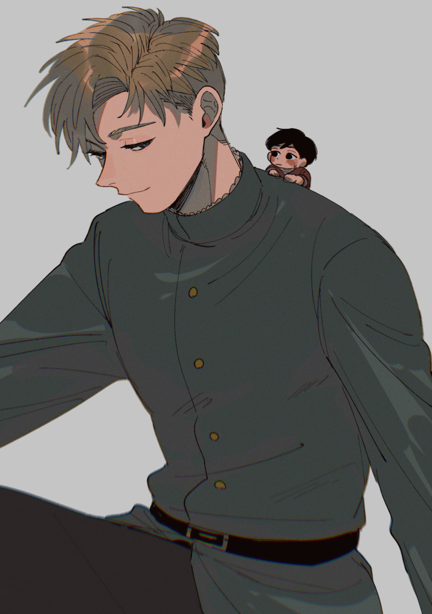 2boys, albert_brudzewski_(chi.), belt, black_belt, black_hair, black_pants, blonde_hair, blush