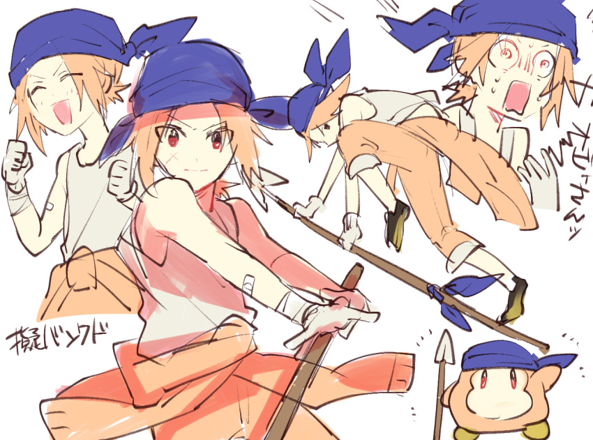 1boy, bandana, bandana_waddle_dee, blue_bandana, blue_eyes, blush_stickers, closed_eyes, hat