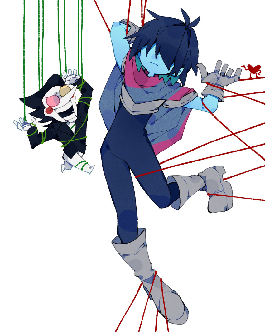 1boy, 1other, 2525nicc, :|, absurdres, armor, black_hair, black_jacket