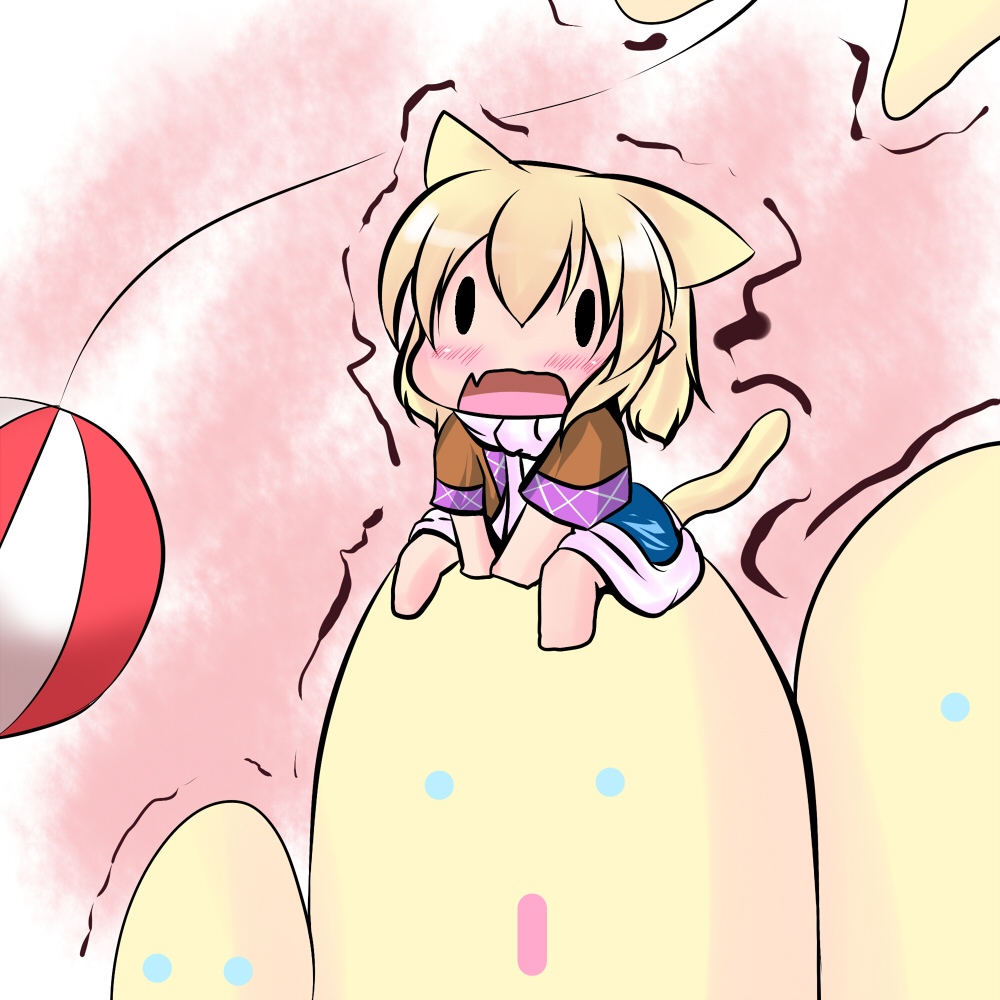 animal_ears, blonde_hair, cat_ears, cat_tail, chibi, crossover, el_shaddai, extra_ears
