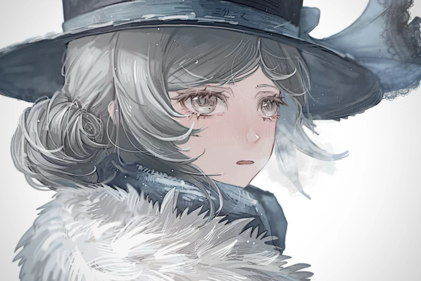 1girl, banchuan_radis, black_hat, blue_bow, blue_scarf, boater_hat, bow, coat