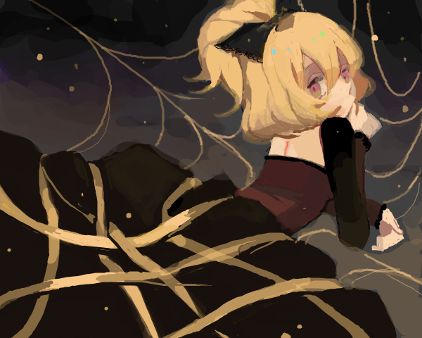 artist_request, blonde_hair, drawr, dress, gee, kurodani_yamame, solo, spider_web, touhou
