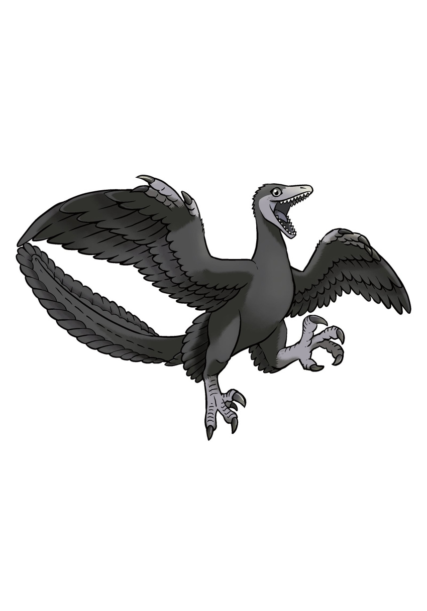 animal_focus, archaeopteryx, artist_request, claws, dinosaur, full_body, greyscale, highres