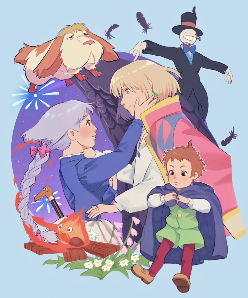 1girl, 2boys, argyle_clothes, argyle_jacket, black_hat, black_jacket, black_pants, black_suit