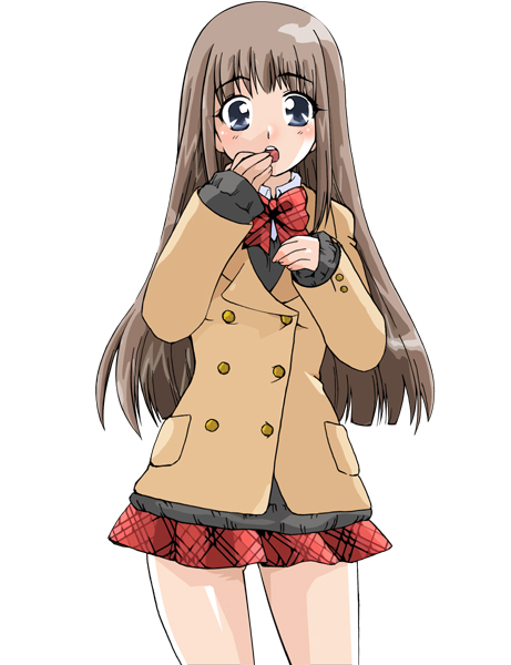 1girl, blazer, bow, bowtie, brown_hair, commentary_request, grey_eyes, hand_up
