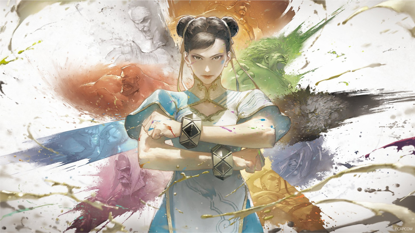 2girls, 6+boys, akuma_(street_fighter), beard, black_hair, blanka, bracelet, cammy_white