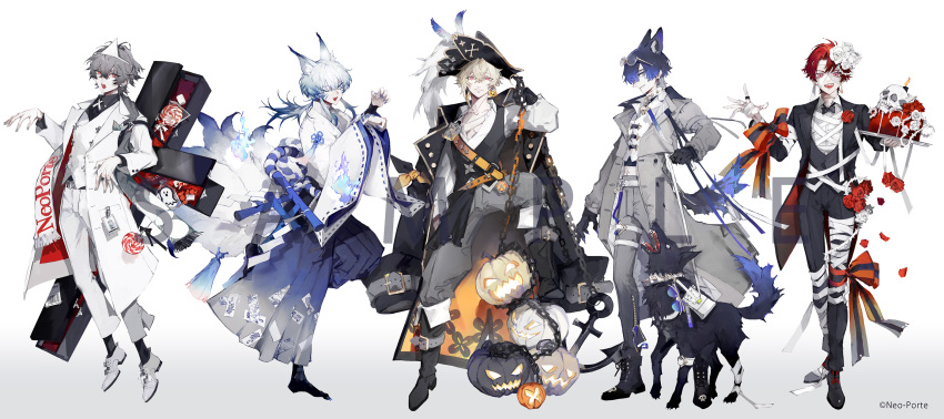 5boys, :d, ;d, anchor, animal_ears, aogiri_eito, armband, asymmetrical_sidelocks