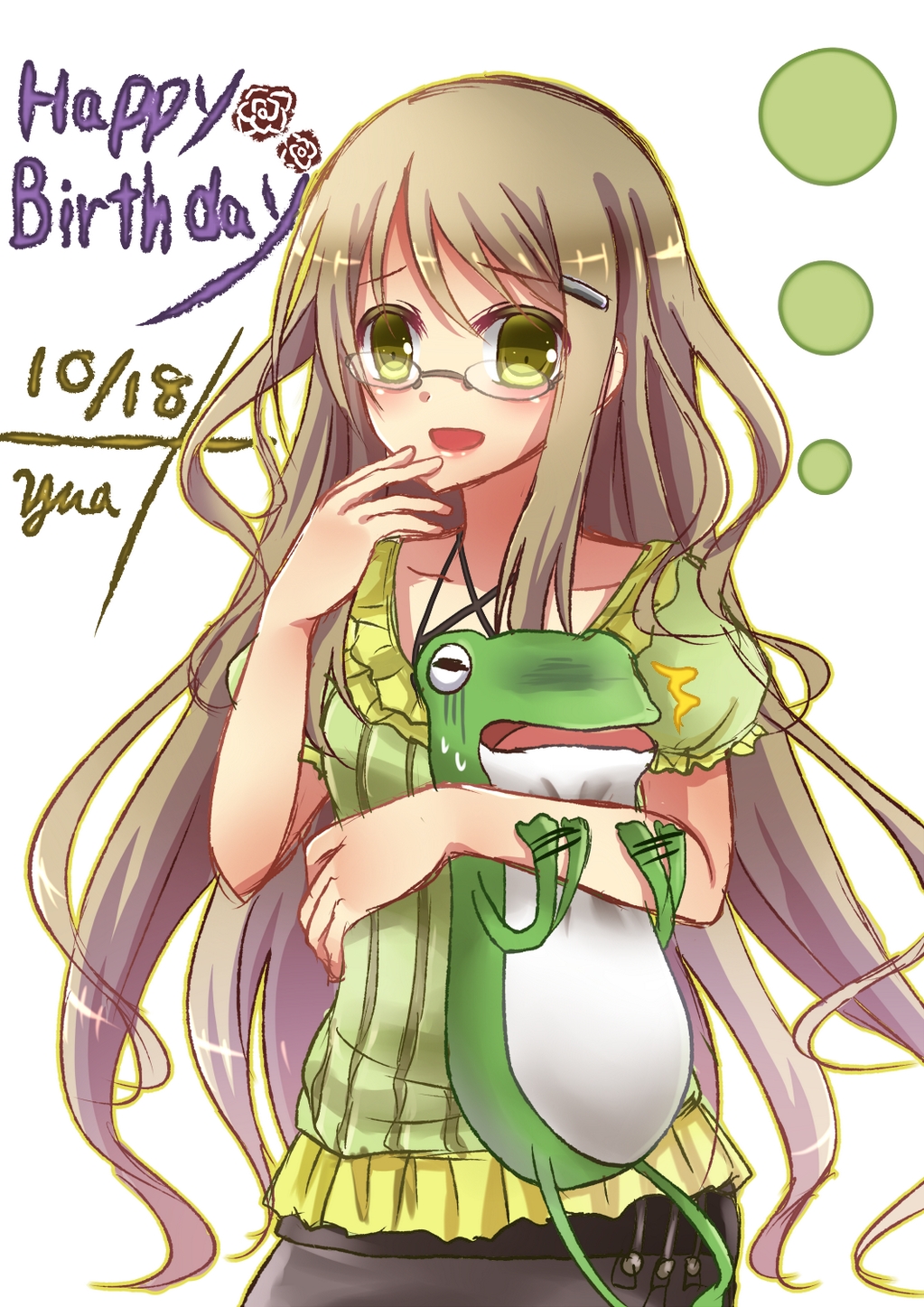 1girl, blouse, blush, casual, chaos;head, choke_hold, gero-froggy, glasses