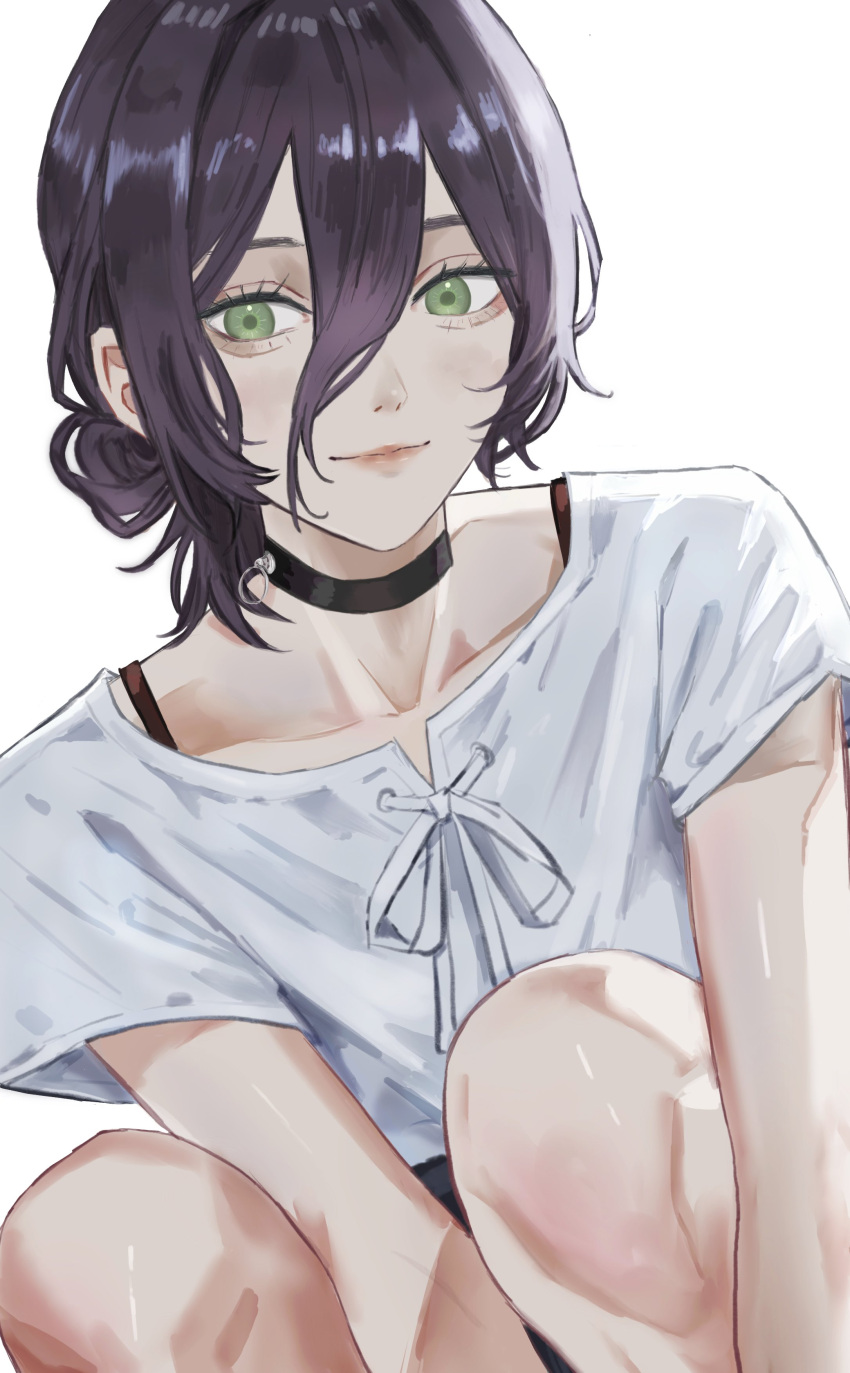 1girl, absurdres, black_choker, black_hair, black_shirt, chainsaw_man, choker, collarbone
