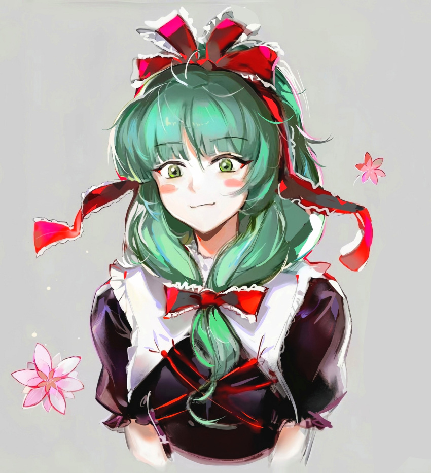 1girl, absurdres, arms_at_sides, black_shirt, blush_stickers, bow, chinese_commentary, closed_mouth