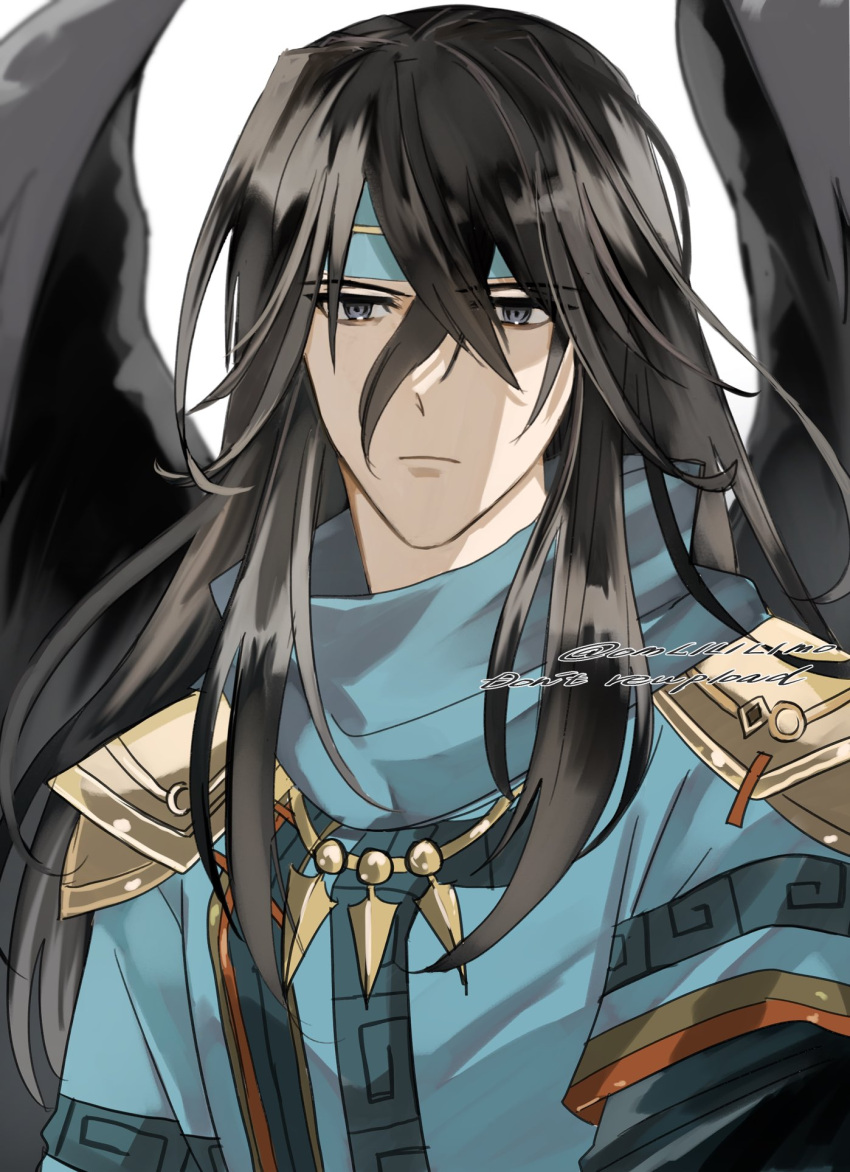 1boy, armor, black_hair, black_wings, blue_headband, blue_tunic, closed_mouth, fire_emblem