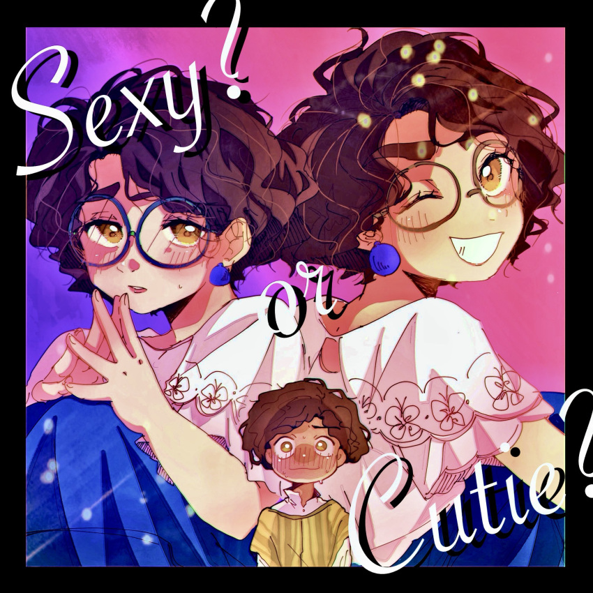 1boy, 1girl, afro, azumayayaya, brown_eyes, brown_hair, camilo_madrigal, colombian_clothes