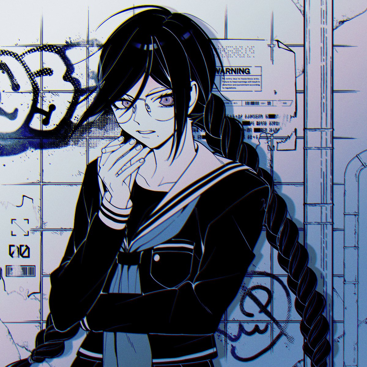 1girl, black_hair, black_serafuku, braid, cigarette, commentary_request, danganronpa:_trigger_happy_havoc, danganronpa_(series)