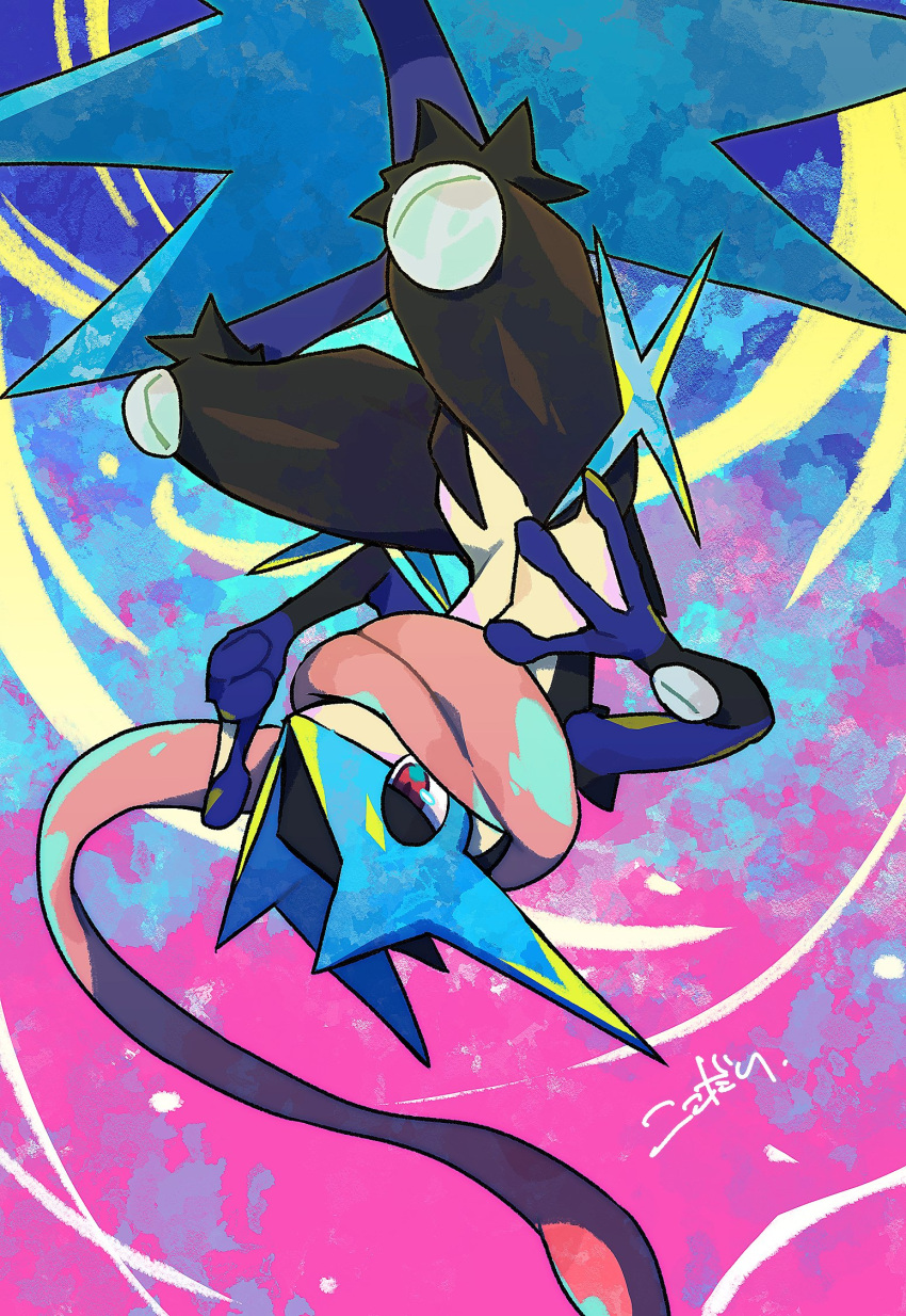 frog, greninja, highres, kokodari, long_tongue, mega_greninja, mega_pokemon, ninja