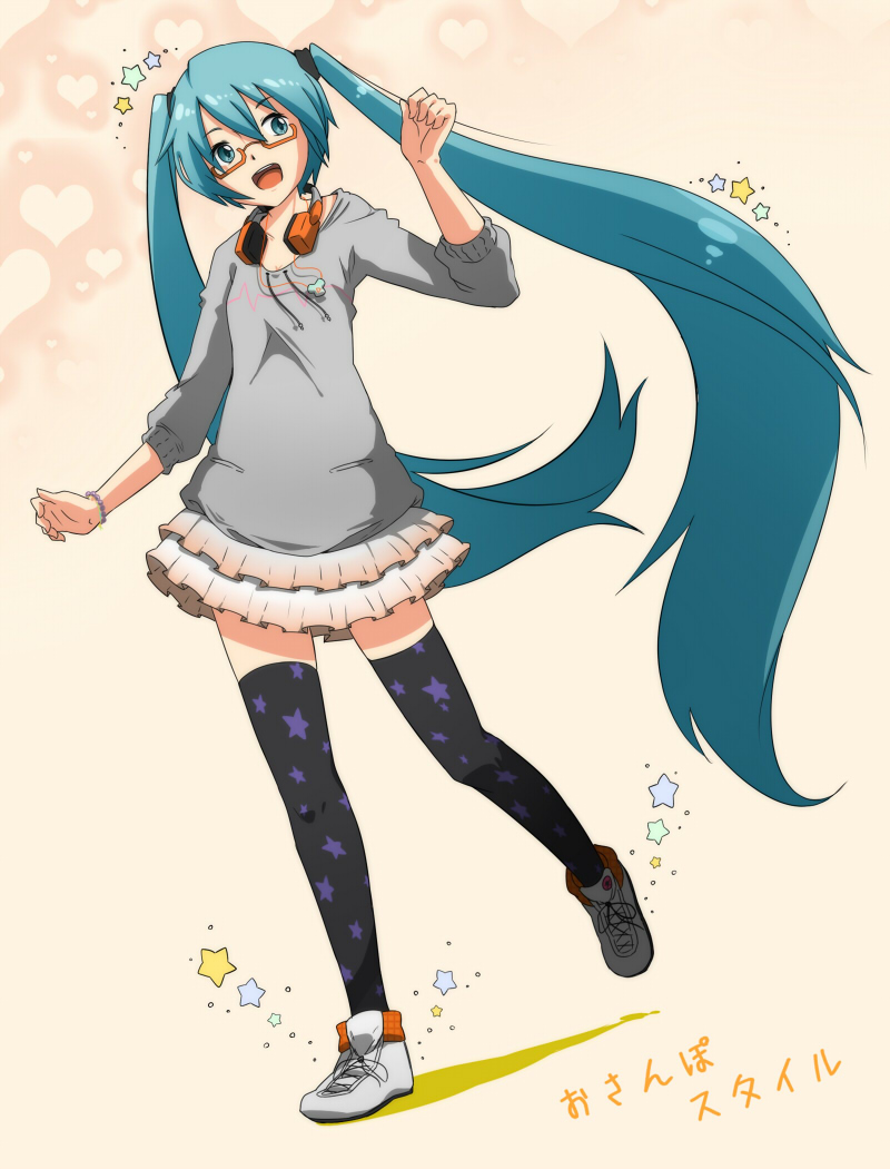 aqua_eyes, aqua_hair, bad_id, bespectacled, casual, glasses, hatsune_miku, headphones
