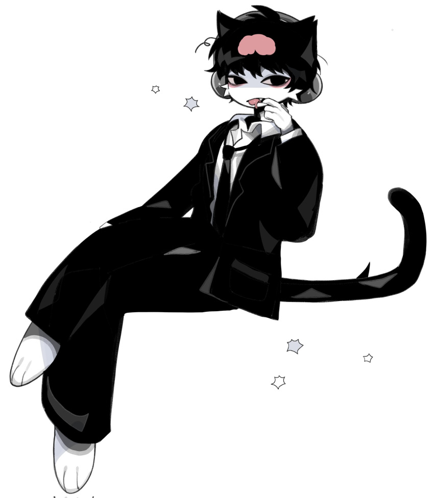 1boy, black_eyes, black_hair, black_necktie, black_suit, body_fur, brain, cat_(dilnyan03)