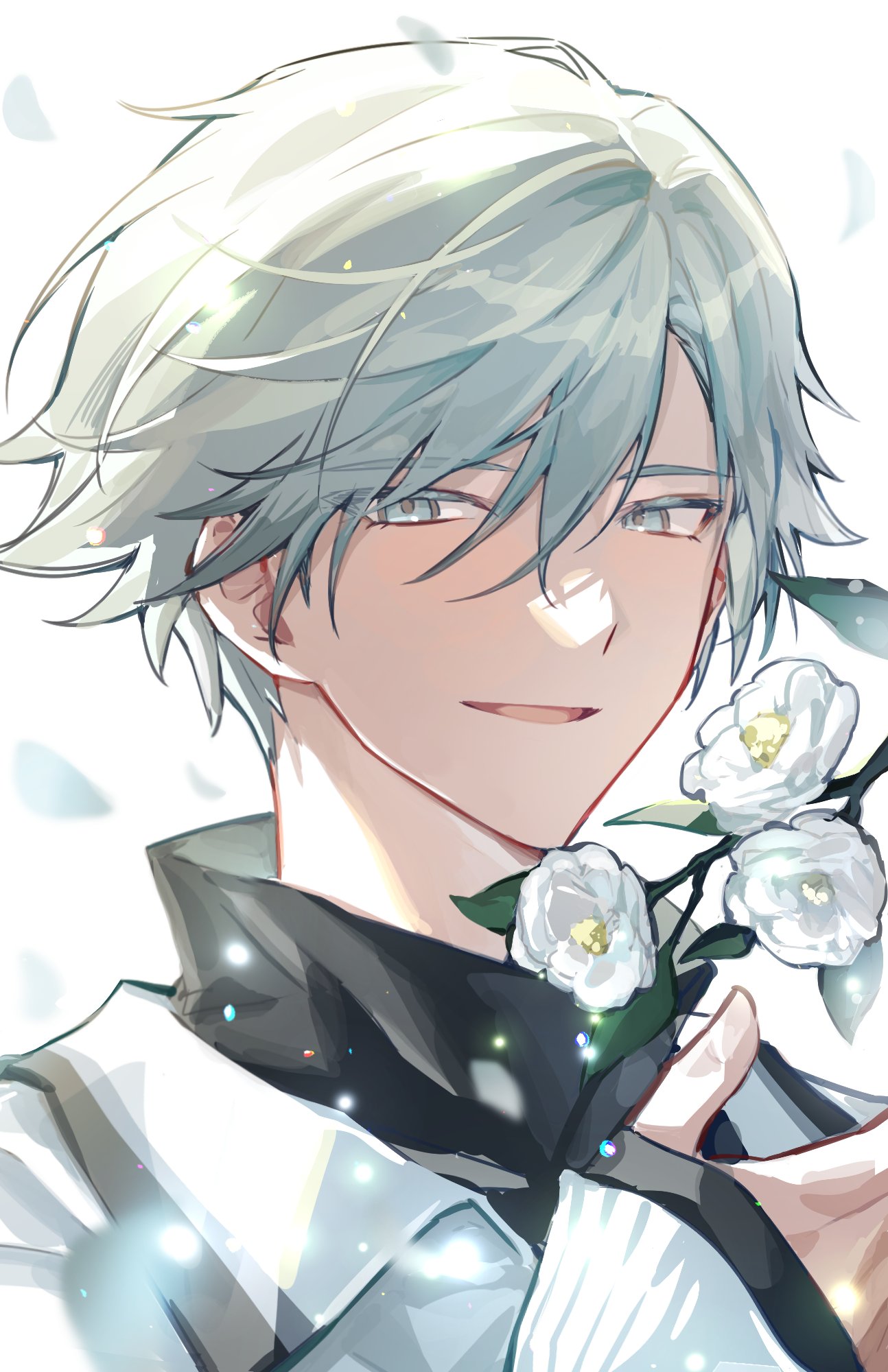 18trip, 1boy, flower, hair_between_eyes, hamunicetrip, high_collar, highres, kamina_yukikaze