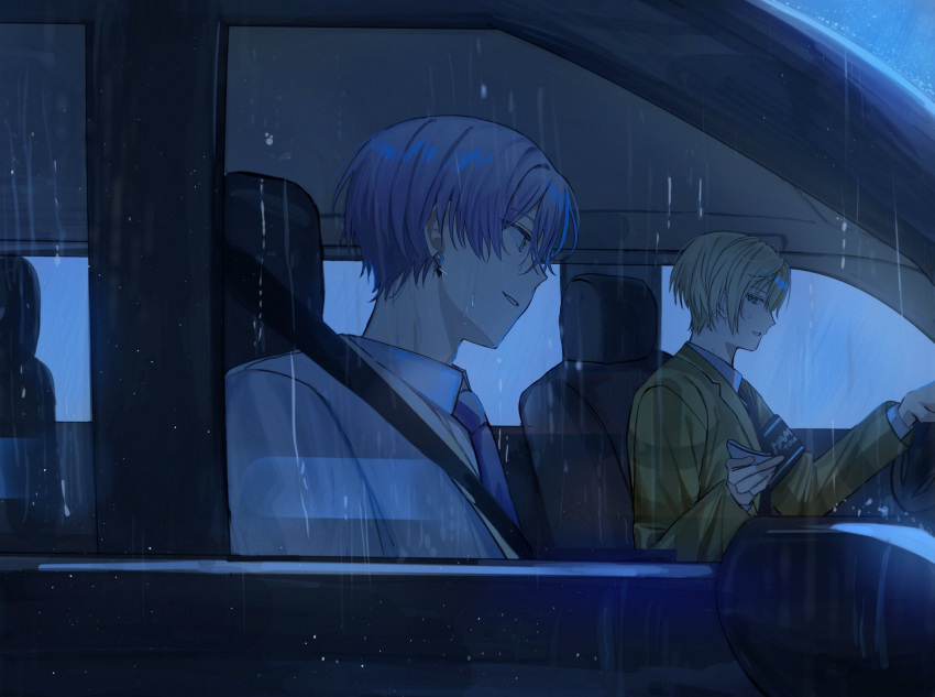 18trip, 22kolink, 2boys, blonde_hair, blue_sky, car, commentary, driving
